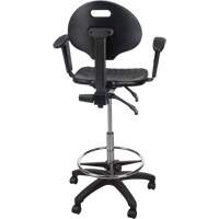 Heavy-Duty Ergonomic Stool with Adjustable Arm Rests & Nylon Stem Casters, Mobile, Adjustable, 39" - 48", Polyurethane Seat, Black Distribution Élite MP