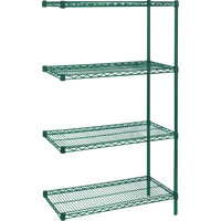 &eacute;tag&egrave;res robustes en treillis m&eacute;tallique au fini &eacute;poxy vert, Ensemble de Ajout, 4 Tablettes, 36" la x 63" h x 24" p Distribution Élite MP