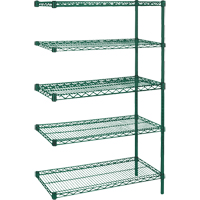 &eacute;tag&egrave;res robustes en treillis m&eacute;tallique au fini &eacute;poxy vert, Ensemble de Ajout, 5 Tablettes, 36" la x 74" h x 24" p Distribution Élite MP