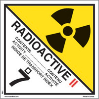 &eacute;tiquettes d'exp&eacute;dition TMD, Classe 7, Radioactif II, Papier Distribution Élite MP