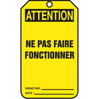 Lockout Tags, Plastic, 3-3/8" W x 5-7/8" H, French Distribution Élite MP