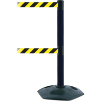 Poteau robuste &agrave; ligne double, Plastique, 38" h, Ruban Noir/Jaune, Longueur du ruban 7,5' Distribution Élite MP
