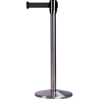 Free-Standing Crowd Control Barrier, Steel, 35" H, Black Tape, 7' Tape Length Distribution Élite MP