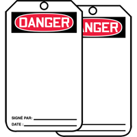 &eacute;tiquettes de s&eacute;curit&eacute; avec ent&ecirc;te vierge, Papier cartonn&eacute;, 3-1/8" la x 5-7/8" h, Français Distribution Élite MP