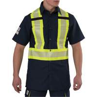 Chemise &agrave; manches courtes haute visibilit&eacute; r&eacute;sistant &agrave; la d&eacute;chirure, Polyester, Petit, Bleu marin Distribution Élite MP