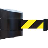 Tensabarrier&reg; Wall Unit, Steel, Screw Mount, 30', Black and Yellow Tape Distribution Élite MP