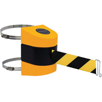 Tensabarrier&reg; Barrier Post Mount with Belt, Plastic, Clamp Mount, 24', Black and Yellow Tape Distribution Élite MP