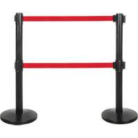 Barri&egrave;re pour le contr&ocirc;le des foules &agrave; courroie double, Acier, 35" h, Ruban Rouge, Longueur du ruban 7' Distribution Élite MP
