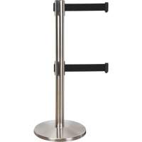 Barri&egrave;re pour le contr&ocirc;le des foules &agrave; courroie double, Acier, 35" h, Ruban Noir, Longueur du ruban 7' Distribution Élite MP