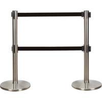Barri&egrave;re pour le contr&ocirc;le des foules &agrave; courroie double, Acier, 35" h, Ruban Noir, Longueur du ruban 7' Distribution Élite MP
