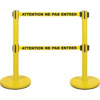 Barri&egrave;re pour le contr&ocirc;le des foules &agrave; courroie double, Acier, 35" h, Ruban Jaune, Longueur du ruban 7' Distribution Élite MP