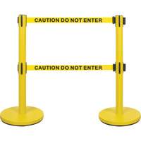 Barri&egrave;re pour le contr&ocirc;le des foules &agrave; courroie double, Acier, 35" h, Ruban Jaune, Longueur du ruban 7' Distribution Élite MP