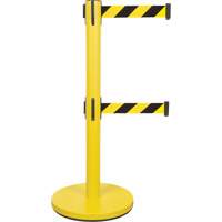 Barri&egrave;re pour le contr&ocirc;le des foules &agrave; courroie double, Acier, 35" h, Ruban Noir/Jaune, Longueur du ruban 7' Distribution Élite MP