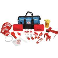 Trousse de cadenassage et d&eacute;tiquetage avec cadenas de s&eacute;curit&eacute; en nylon dans un sac de sport, Ensemble &eacute;lectrique/Vanne, 31 composants compris Distribution Élite MP