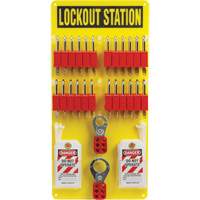 Tableau de cadenassage et &eacute;tiquetage avec cadenas de s&eacute;curit&eacute; en nylon utilisant des cl&eacute;s diff&eacute;rentes, Cadenas Plastique, Capacit&eacute; de 24, Cadenas Compris Distribution Élite MP