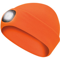 5675 Tuque en tricot avec lampe frontale &agrave; DEL, Doublure en Molleton, Taille unique, Orange haute visibilit&eacute; Distribution Élite MP
