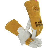 Gants de soudeur TIG/MIG de premi&egrave;re qualit&eacute; avec dos en cuir de vache refendue isol&eacute;es et ignifug&eacute;s Caiman, Cuir fleur de ch&egrave;vre, Taille Petit Distribution Élite MP