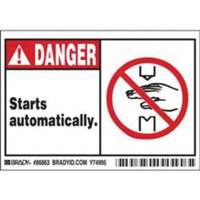 "Danger Starts Automatically" Sign, 3-1/2" x 5", Polyester, English with Pictogram Distribution Élite MP