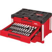 242-Piece 1/4”, 3/8” & 1/2” Drive Metric & SAE Ratchet & Socket Set with PACKOUT 4-Drawer Tool Box, 16-3/10" x 22-1/5" x 14-3/10", Black/Red Distribution Élite MP