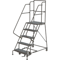 Escabeaux roulants &agrave; dessus profond, 5 marches, Largeur de la marche 16", Hauteur de la plateforme 50", Acier Distribution Élite MP