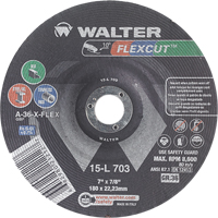 Flexcut Depressed Centre Grinding Wheels, 7", 36 Grit, Aluminum Oxide, 7/8", 8600 RPM, Type 29 Distribution Élite MP