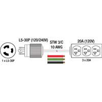 Rallonge pour g&eacute;n&eacute;ratrice avec triple fiche, STW, AWG 10, 3 prise(s), 25' Distribution Élite MP